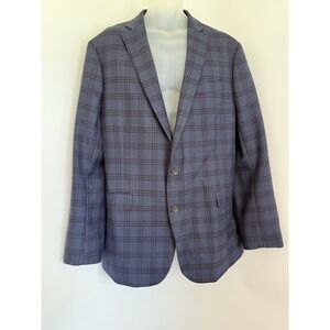 Stafford Blazer 46L Gray Blue Plum Plaid Classic Merino‎ Wool  Blend Sport Coat